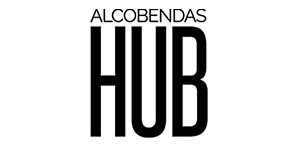 Logotipo “ALCOBENDAS HUB” en negrita y mayúsculas negras sobre fondo transparente. Laura G.Arias.