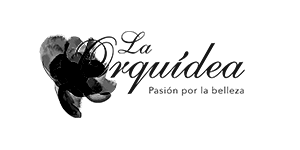 Logotipo en blanco y negro con orquídea y texto “La Orquídea, Pasión por la belleza”